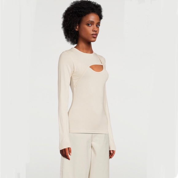 RW & Co Long Sleeve Cut Out Top Blouse, Size XS, Cream / Beige, BNWT - Picture 1 of 7